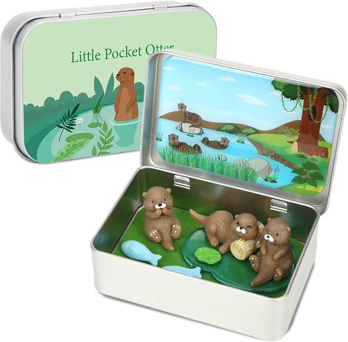 Little Pocket Otter Mini Tin Desk Collectible Gift Travel Buddy | Mini otter tin collectible, perfect desk gift for coworkers, stocking stuffer teen emotional companion for daily work breaks