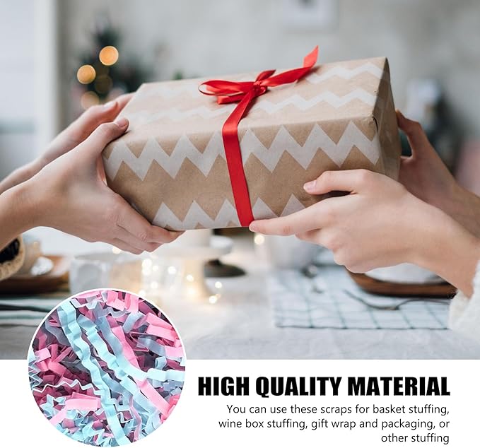 ZEBMOON 2 LB Pink Blue Crinkle Cut Paper Shred Filler Great for Gift Wrapping, Basket Filling, Birthday, Wedding, Halloween, Thanksgiving, Christmas Day, New Year Party Decorations Filling Supplies