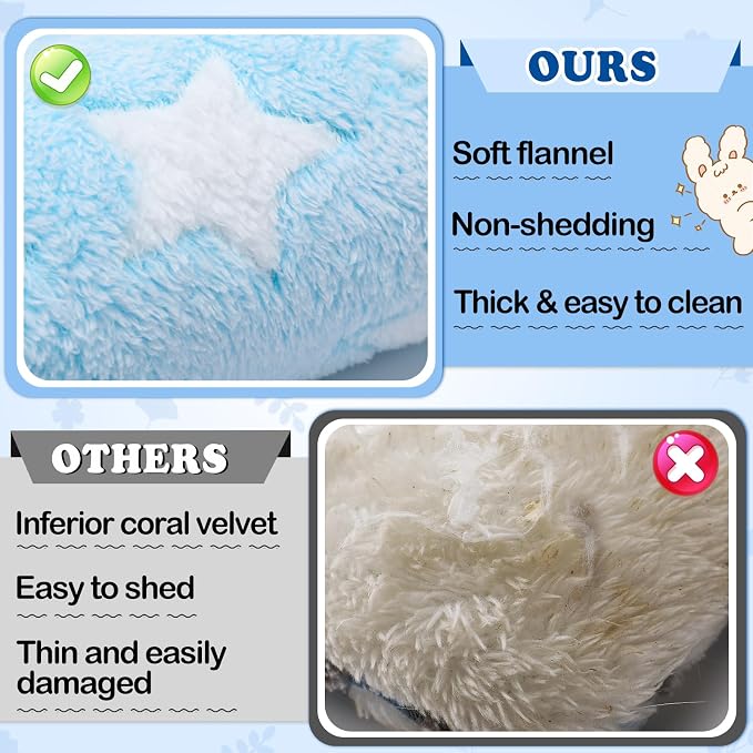 MEWTOGO 15.7" x 14" Bunny Bed for Rabbit Cage, Thickened & Soft | Prevent Sore Hocks Plush Mat with Cotton Lounger Pillows, Small Animal Flop Mat for Hutch Sleeping Indoor, Light Blue-Star