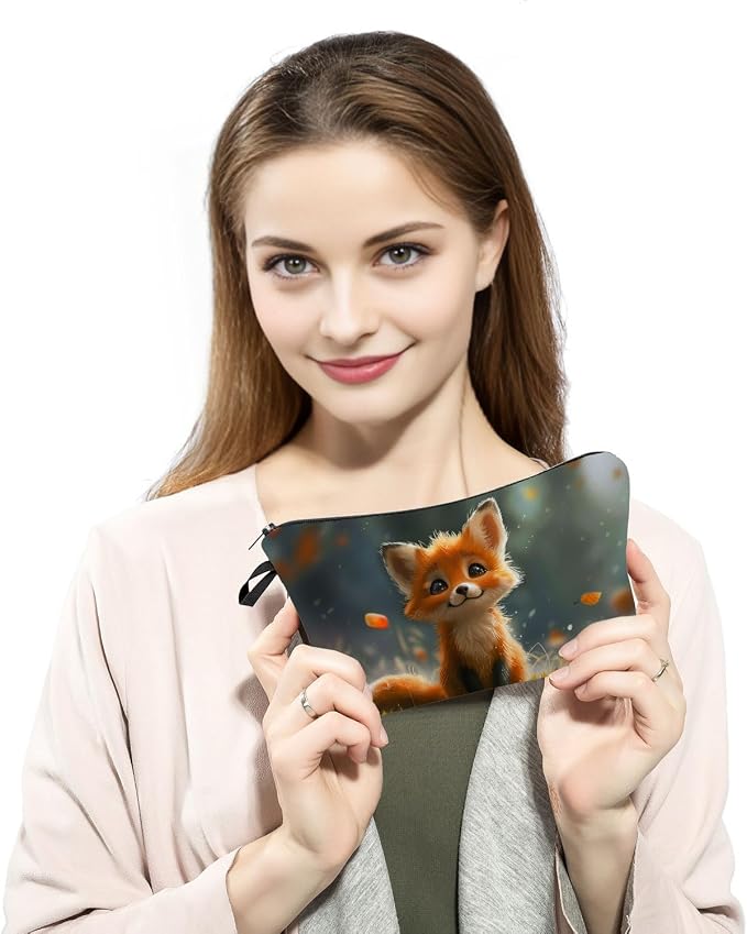 Cute Fox Cosmetic Bag Gift for Women Small Makeup Bag for Purse Cosmetic Bags for Women Zipper Travel Toiletry Pouch Fox Makeup Bags