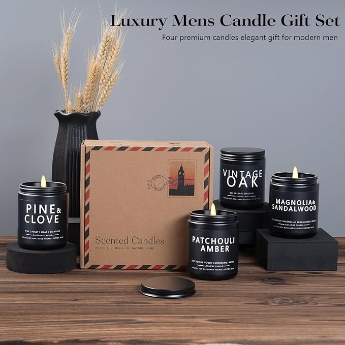 Candles for Men, Magnolia&Sandalwood Candle for Home Scented, 50+ Hour Lasting Candles, Soy Candle s Not Toxic, Perfect Gifts for Men-Birthday, Anniversary and Thanksgiving, etc., 7 Oz