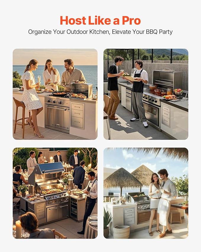 VEVOR 14x20.3 Inch Outdoor Kitchen Drawers Stainless Steel, Flush Mount Triple Drawers, 14W x 20.3H x 23D Inch, with Stainless Steel Handle, Outdoor Kitchens or BBQ Island
