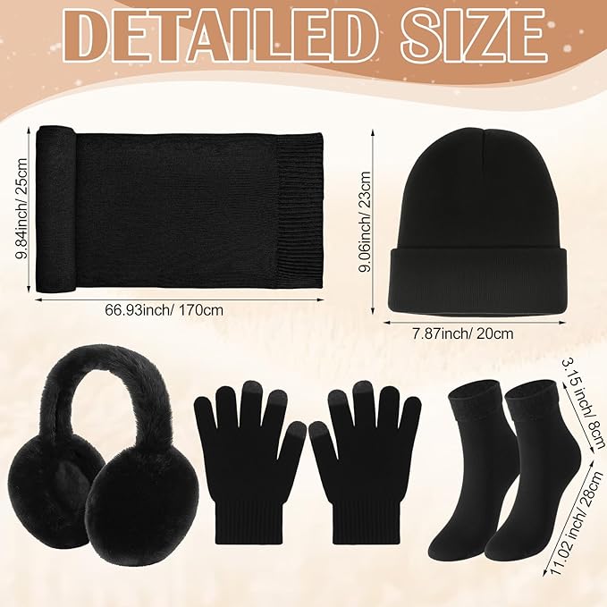 Geyoga 6 Pcs Women Winter Beanie Hat Scarf Gloves Ear Muffs Fuzzy Socks Set, Touchscreen Gloves for Thermal Gift Cold Weather