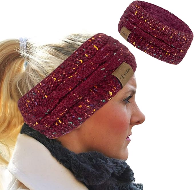 Loritta Womens Ear Warmers Headbands Winter Warm Fuzzy Cable Knit Head Wrap Fleece Lined Gifts