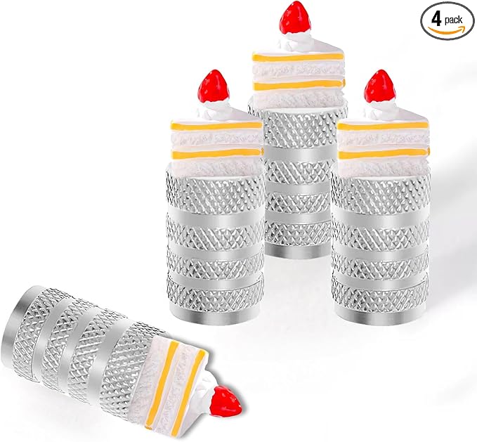 4Pack Cake Tire Valve Stem Caps Cute 3D Resin Food Theme Tire Air Caps | Cute Car Accessories Decor,Universal for Car,SUV,Bike,Motorcycle,Bicycle,Cake Gifts for Women Men Cakes lover