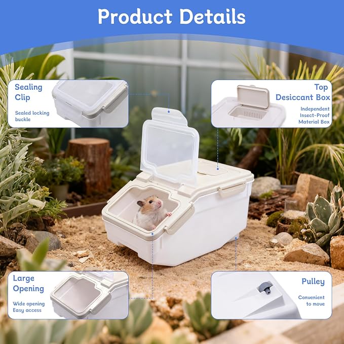 Saim Extra Large Chinchilla Sand Bath Container, 7.4-Inch Hight Dust Bath House with Low-Mess Lid & Scoop, Digging Box for Hamster Hedgehog Small Animals - Gray