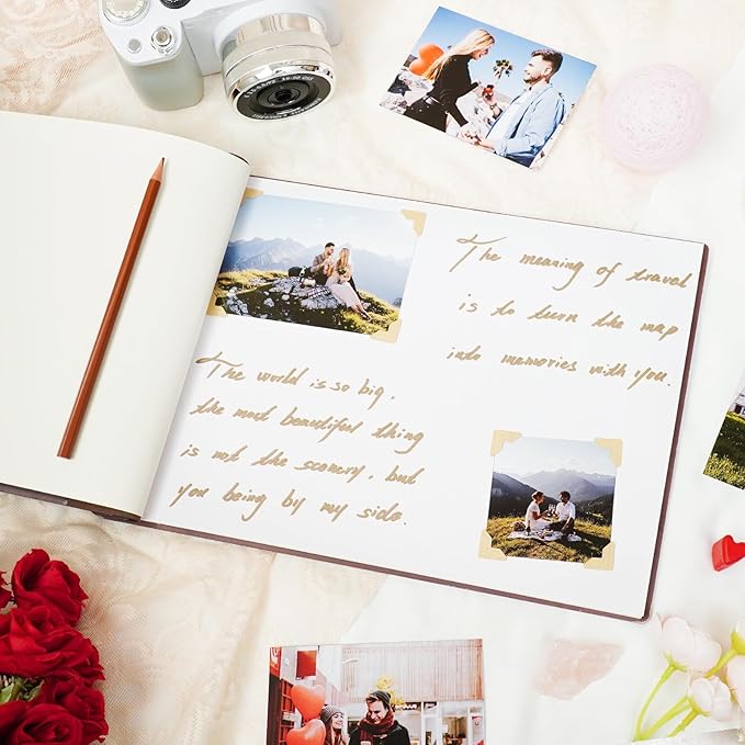 Personalized Travel Photo Album,Wooden Scrapbook Albums, Custom Adventure Photo Album for Christmas Gifts, Heartfelt Gift for Couples, Friend, Family, Travel Memories