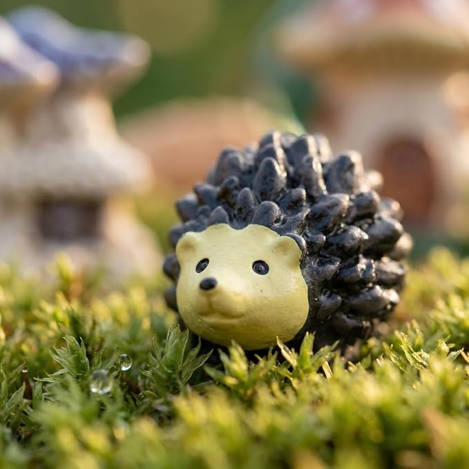 Hedgehog Figurines: 20Pcs Resin Hedgehog Miniature Moss Landscape DIY Crafts Accessories Animals Model for Fairy Garden Home Ornaments