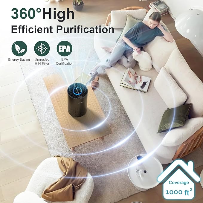 Air Purifiers for Bedroom Home up to 1000 ft², Vniup H14 True HEPA Room Air Purifiers for Bedroom, with Fragrance Function Sleep Mode& Light Mode Air Cleaner for Pet Dander Odor Dust Smoke
