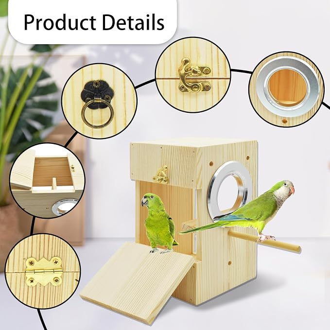 kathson Parakeet Nesting Box Transparent Bird House Bird Nest Box for Cage Parrot Nesting Boxes Wooden Breeding Box for Cockatiel Lovebirds Budgie Finch Canary(M)