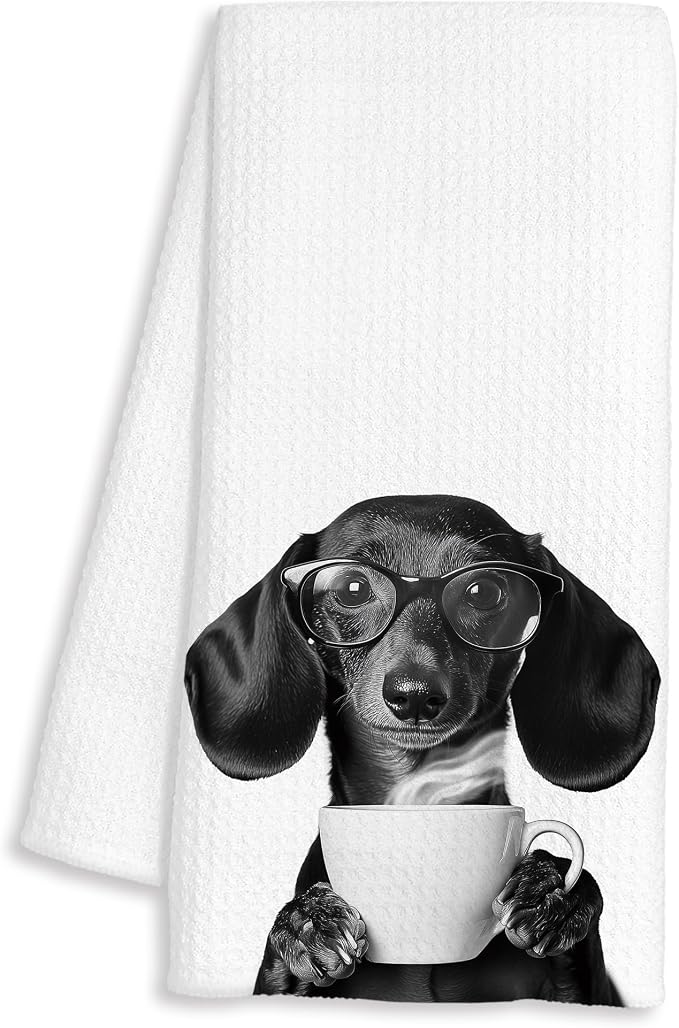 Funny Dachshund Coffee Kitchen Towels, Dachshund Gifts for Women, Sausage Wiener Dog Gifts Decorative Dish Hand Tea Towels for Kitchen Coffee Bar Decor, 16x24 Inch