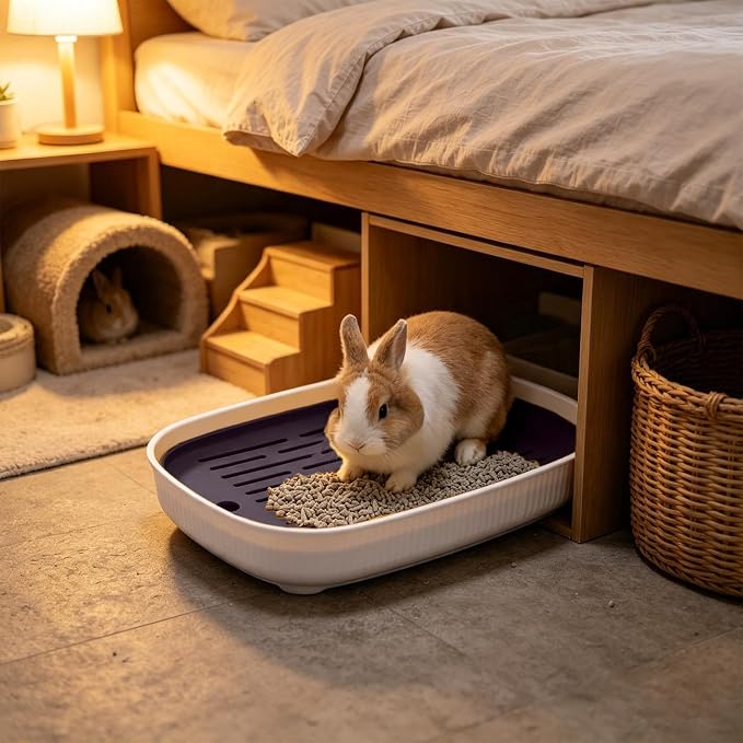 Rabbit Litter Boxs, Small Animal Litter Tray Potty Trainer with Grate，Black | Anti Splash bunny litter box, Easy Clean Litter Box for Bunny Hamster Ferret Rats Guinea Pigs Hedgehog 14.37x9.65x1.97in