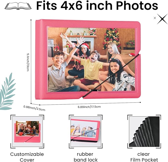 Lifting Small Photo Album 4x6 Holds 40 Photos with Customizable Cover，Mini Leather Picture Album Book for Wedding，Family，Baby Memories (Red)
