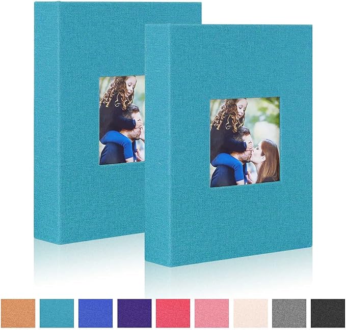 Ywlake Photo Album 4x6 100 Pockets 2 Packs, Small Mini Capacity Linen Photo Album Bulk Sets, Each Pack Holds 100 Top Loader Vertical Only Picture for Kids Boy Girls Teal