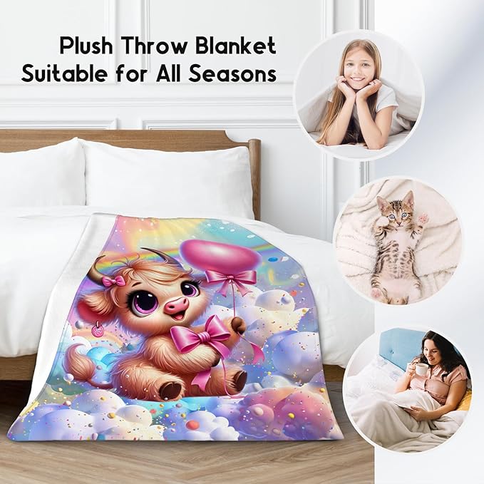 Girls Blankets - Highland Cow Blanket Gifts - 50x60 Inches Soft Flannel Throw for Couch, Office Bed