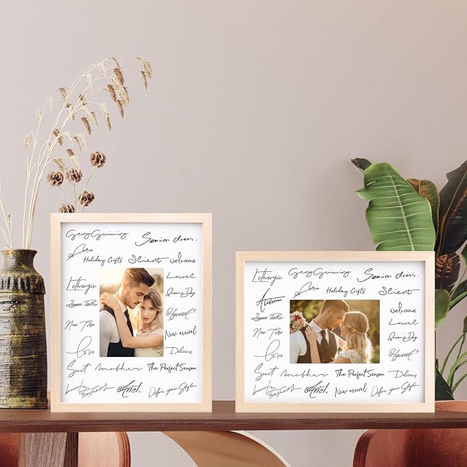 Egofine 11x14 Picture Frames Set of 4, Made of Solid Wood Covered by Plexiglass 5x7 and 8x10 with Mat or 11x14 without Mat, for Table Top Display and Wall Mounting Photo Frame Oak Wood