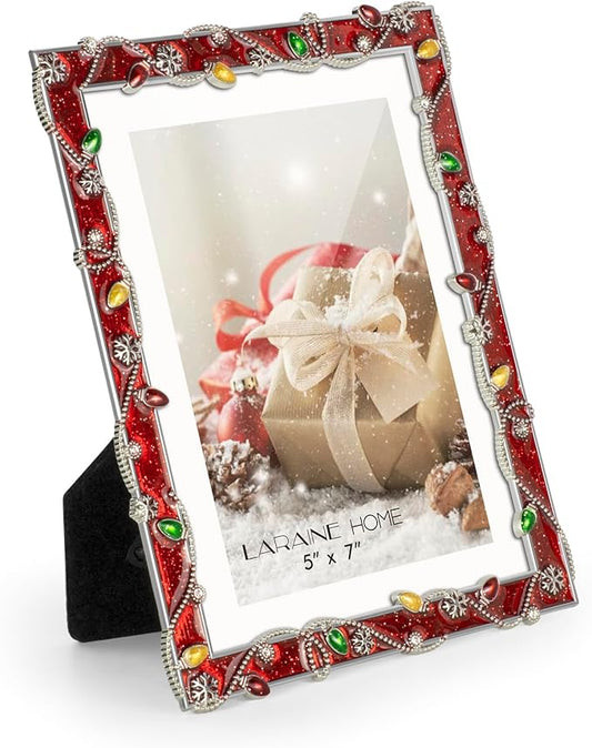 LARAINE 5x7 Picture Photo Frame Christmas Metal 2025 Christmas High Definition Display Pictures for Tabletop Home Decorative Holiday Gift (Red, 5x7)