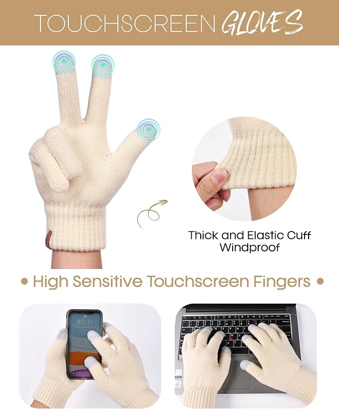 FURTALK Womens Winter Hat Gloves Scarf Set Fleece Knit Pom Beanie Warm Neck Warmer Touchscreen Gloves 3 in 1 Gift Set