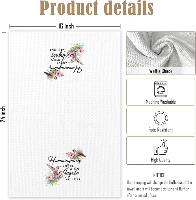 Hummingbird Decor for Home, Hummingbirds Appear When Angels are Near Bathroom Hand Towel, Hummingbird Gifts for Women,Hummingbirds Memorial Sympathy Gift Kitchen Towels