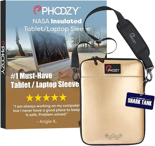 PHOOZY Insulated Thermal Sleeve for Laptops, iPads, MacBooks & Similar Sized Tablets or Laptops up to 13" - Patented NASA Thermal Technology Extends Battery Life in The Cold (Gold)