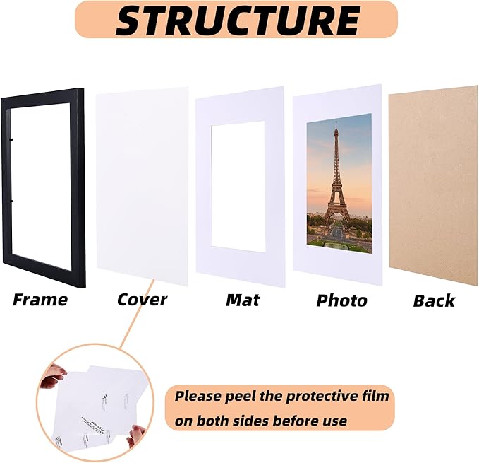 6 Pcs 8x10 Black Picture Frame - Display Pictures 5x7 with Mat or 8 x 10 without Mat - Black Wood Picture Frames for Wall Mounting - Wooden Photo Frame for 8 10 Matted to 5x7 Print Set of 6