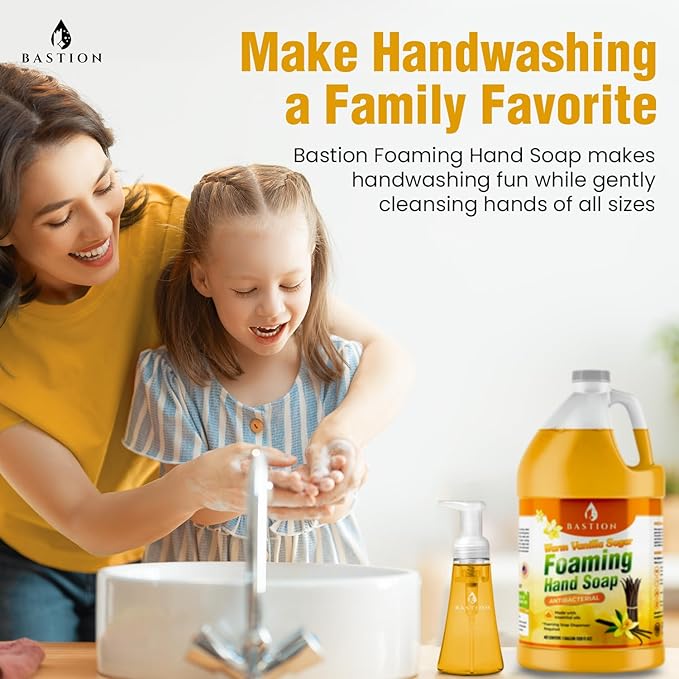 Bastion Foaming Hand Soap - Foam Hand Wash Refill for Bath And Body Works, Dial, Method, Michel, JR Watkins, Dove - Warm Vanilla Sugar w/Essential Oils in One Gallon (128 oz) Bulk Bottle
