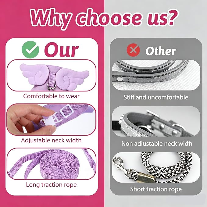 Ferret Harness and Leash Set Small Animals Vest Harness Soft-Harness Leash Vest Set with Bell Guinea Pig Clothes for Baby Ferret Rats Hamster Teacup Chihuahua Mouse Small Pet (Purple)