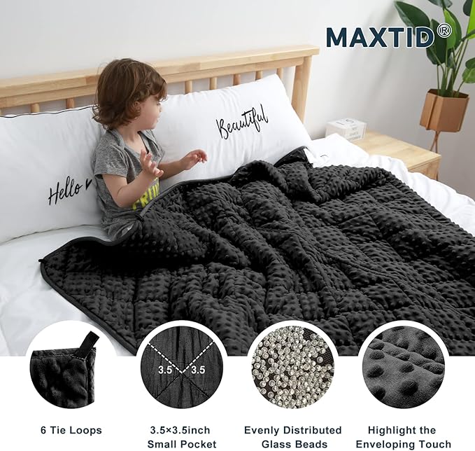 MAXTID Kids Weighted Blanket 3 Pound Reversible Heavy Blankets Black 36"x48" Hush Warmed Blanket Gifts