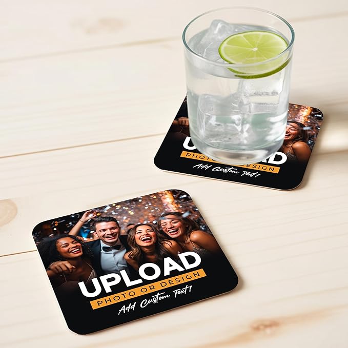 100 Pack Personalized Drink Coasters, Custom Cardboard Coasters with Photo and Text, Design Your Own Coaster for Events, Parties, Bars, and Unique Gifts, 3.95" Round, Design 7
