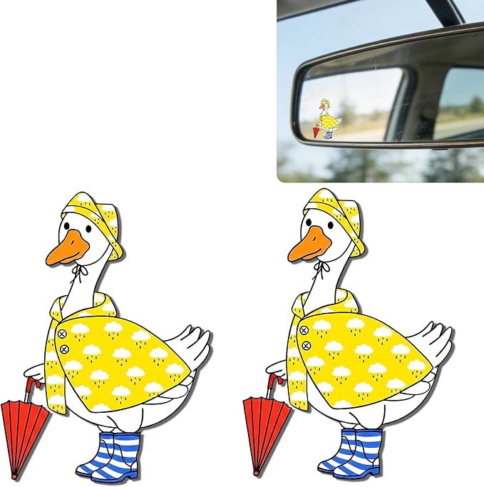 2Pack Raincoat Goose Car Vinyl Sticker and Decal for Rear View Mirror | Cute Raincoat Goose Mirror Sticker Waterproof,Car Accessories Decor,Goose Gifts for Women Men,Laptop Bathroom Mirror