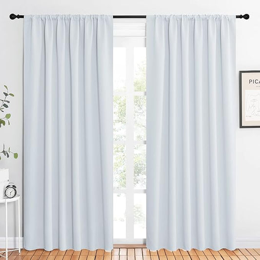 NICETOWN Bedroom Window Curtain Panels - Window Treatment Thermal Insulated Rod Pocket Room Darkening Curtains/Drapes for Patio Door (Greyish White, 2 Panels, 62 in x 84 in (W x L))