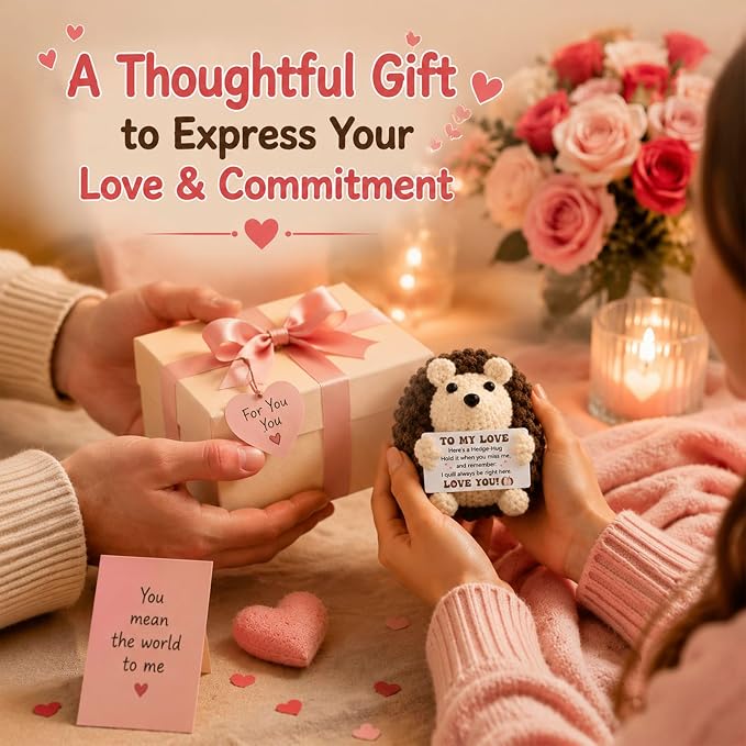 Birthday Gifts for Him Her Boyfriend Girlfriend Handmade Crochet Hedgehog | to My Love Anniversary Birthday Gifts for Women Men,Mini Romantic I Love You Gifts for Husband Wife Couple