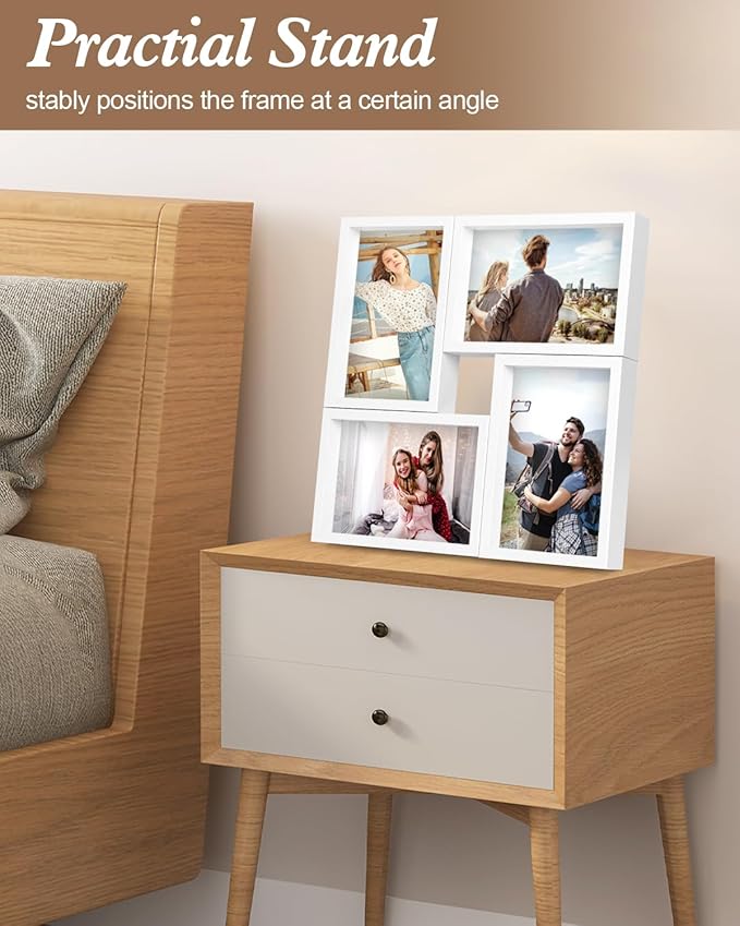 KAPIX 4x6 Picture Frames Collage, Collage Frame Wall Decor Display Four 4x6 Family Photos, Glass Front, Wall Hanging or Tabletop, White