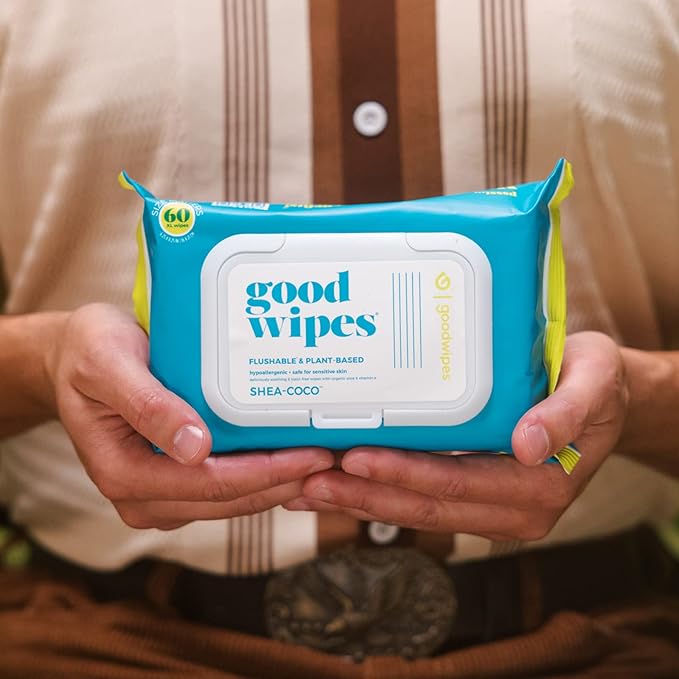 goodwipes Flushable Butt Wipes Made with Vitamin E & Aloe - Soft & Gentle Wet Wipe Dispenser for Home Use, Septic & Sewer Safe - Largest Adult Toilet Towelettes - Shea-Coco, 60 Count (Pack of 8)