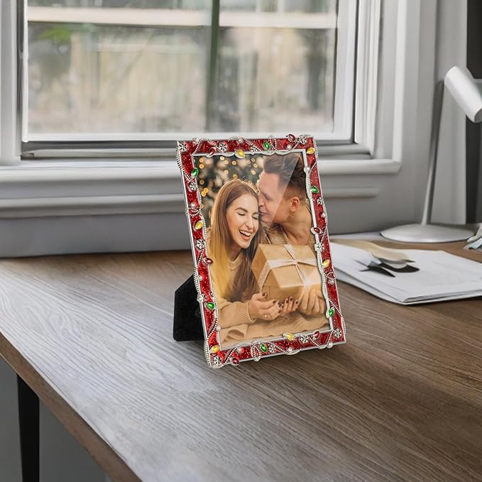 LARAINE 5x7 Picture Photo Frame Christmas Metal 2025 Christmas High Definition Display Pictures for Tabletop Home Decorative Holiday Gift (Red, 5x7)