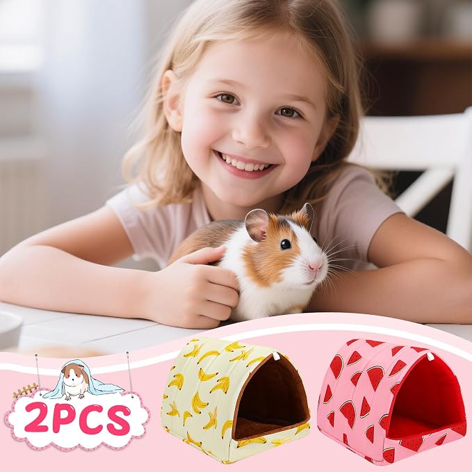 UPINS 2 Pack Guinea Pig Bed,Guinea Pig Hideout | Washable Small Animal House Cage Accessories,for Dwarf Rabbits Chinchillas Hamsters Hedgehogs