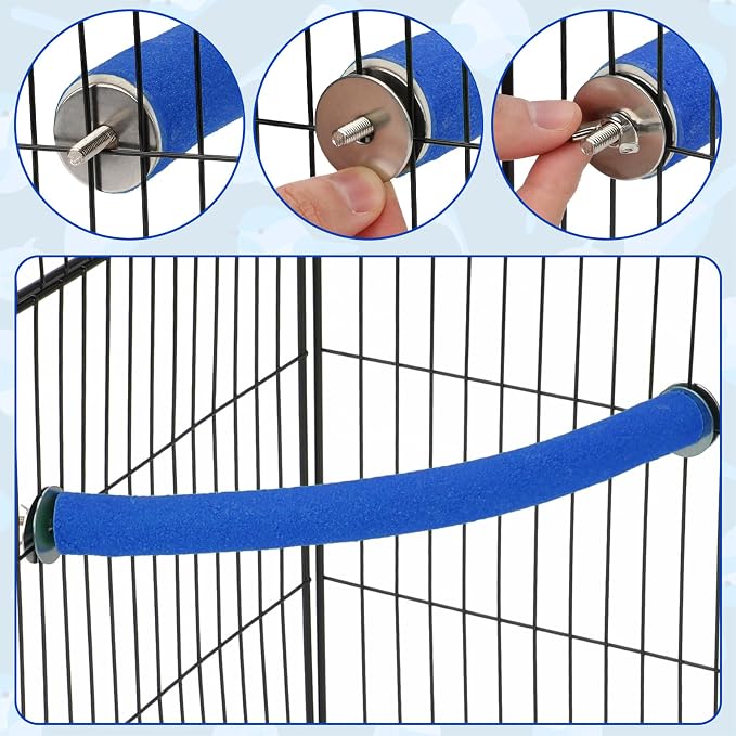 Rypet 90-Degree Parrot Perch for Cage Corner, Quartz Bird Perch (Blue XL) | For Paw Grinding Clean Stick Exercise, Rough Quartz Surface, Cage Accessorie, Small Parakeets Cockatiel Conures