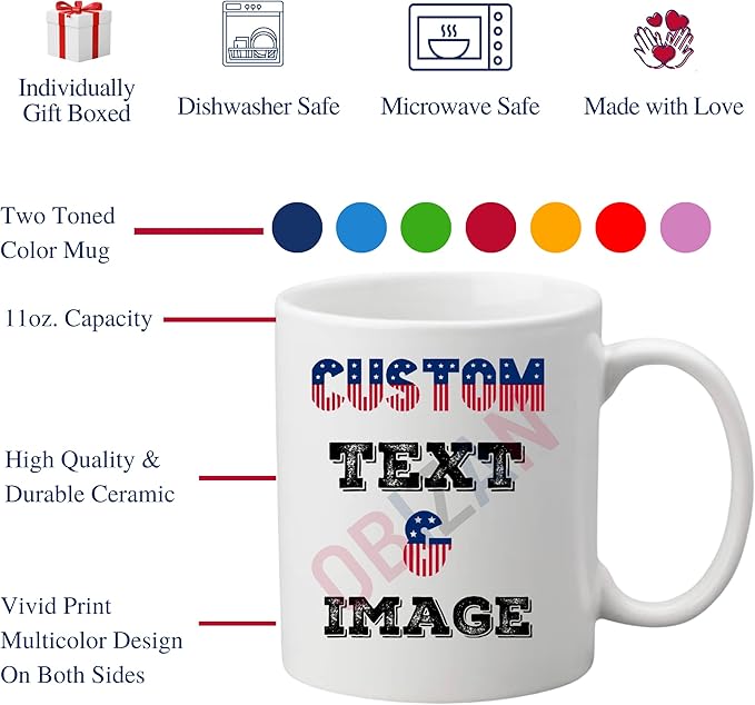 Custom Coffee Mug with Photo, Text, or Logo | Personalized Ceramic Mug 11oz | Customizable Gift for Men, Women | Unique Gift for Birthdays, Holidays, Christmas | White