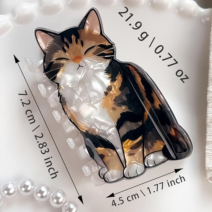 Tricolor Tabby Cat Hair Claw Clips Kitten Hair Clips Animal Hair Jaw Clips | Cute Closed Eyes Sitting Kitten Hair Barrettes Acrylic Tortoiseshell Cat Clamp Orange Brown White Pet Cat Hair Accessories