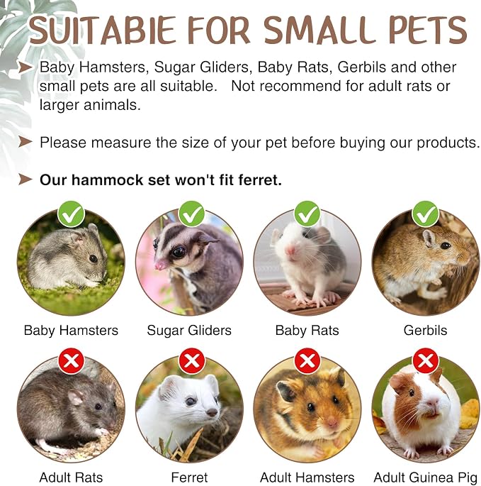 Hamiledyi 5PCS Hamster Hammock Sugar Glider Hammock Set Sugar Glider Cage Accessories Toys Small Animals Hanging Bed Hideout Tunnel Swing Rodent Iqammocking for Small Hamster Rat Gerbil