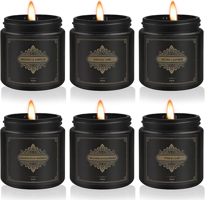 Gifts for Men,6 Pack Scented Candles for Men, Scented Candles Set Soy Candles for Home Him,Father's Day Gifts, Scents of Rosemary/Fresh Rose/Cedar Teak/Grapefruit/Rose & Pomegranate Berry/Fig