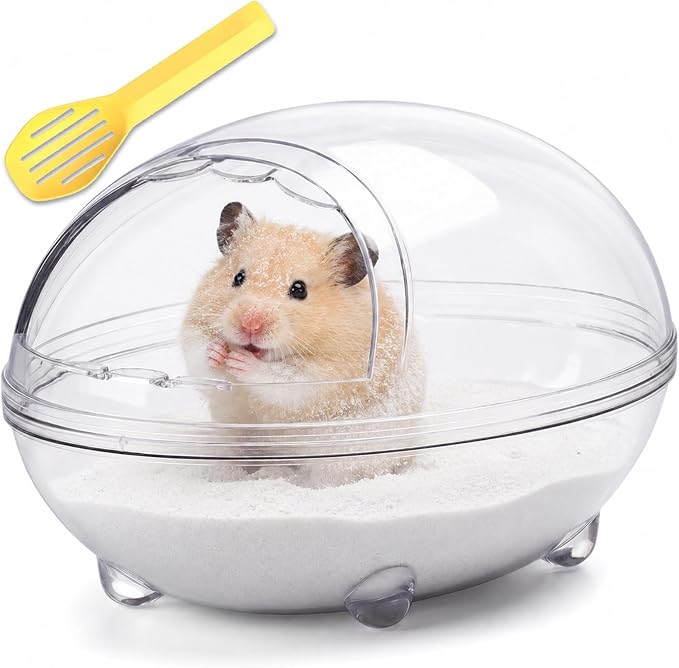 Clear Hamster Sand Bath, Dinosaur Sandbox Hideout with Scoop (L) | Anti-Scatter Sandbox, For Dwarf Hamsters Gerbils Mice, Hideout & Sand Bath Container