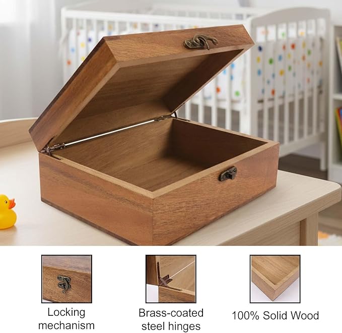 Personalized Baby Memory Pine/Walnut Wooden Box for Keepaske, Custom Newborn Gifts Engraved Wood Box with Lid, Baby Shower Gifts for Boys Girls Keepsake Storage Boxes