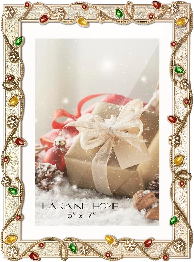 LARAINE 5x7 Picture Photo Frame Christmas Metal 2025 Christmas High Definition Display Pictures for Tabletop Home Decorative Holiday Gift (Gold, 5x7)