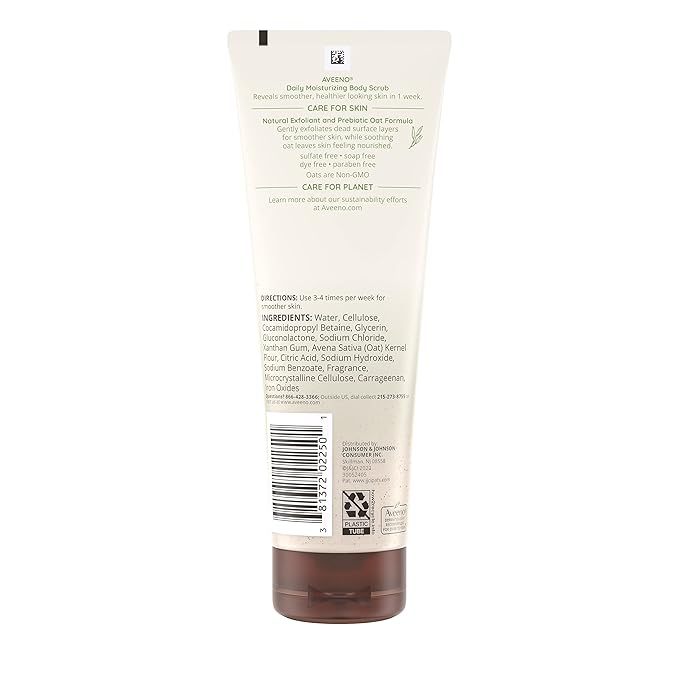 Aveeno Daily Moisturizing Body Scrub, Exfoliating Body Wash for Smoother, Healthier Looking Skin, Soothing Prebiotic Oat Formula, Sulfate-Free, Soap-Free & Dye-Free, 8 oz