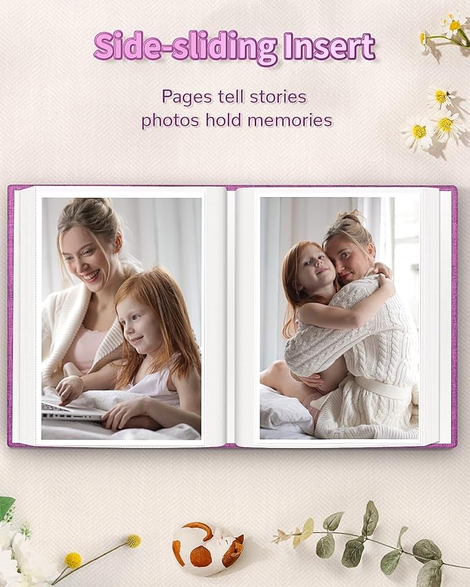 Photo Album 4x6 with 100 Pockets,Slip-in Picture Albums,Linen Cover Memory Book with Front Window,White Page Vertical Photo Book for Wedding,Family,Anniversare,Baby,Vacation