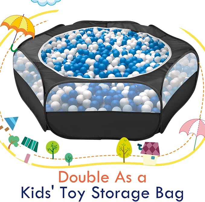 Pawaboo Small Animal Playpen with Zippered Cover, Black | Portable pop-up pet tent for supervised rabbits, guinea pigs, chicks and kittens; water-resistant bottom and 3 metal rods