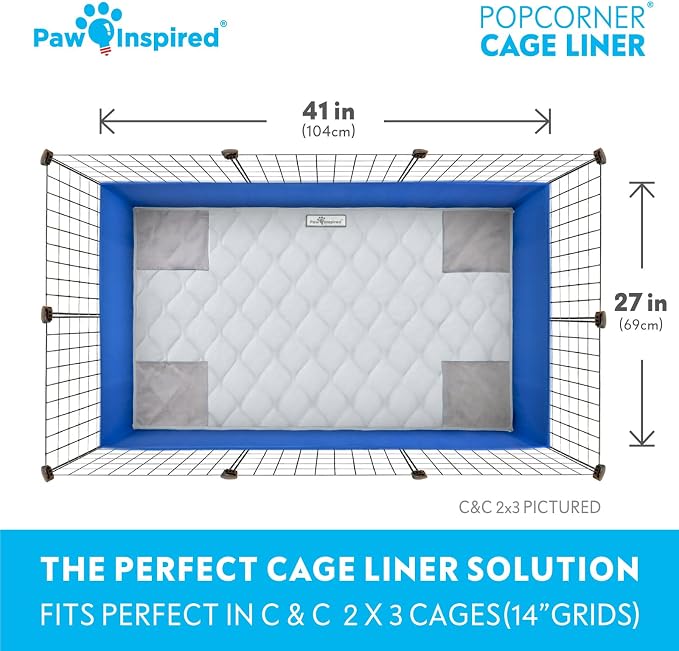 Paw Inspired PopCorner Washable Fleece Cage Liners, C&C 2x3, Light Gray | Reinforced Corners, Super Absorbent Mat, Bedding, Waterproof Bottom, Guinea Pigs, Ferrets, Rabbits, Hamsters, Small Animals