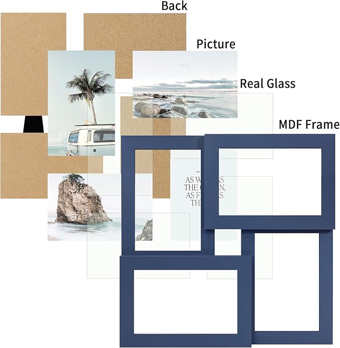 4x6 Collage Picture Frame,4 Photo Frame with Real Glass,Family Picture Frame Collage Wall Hanging or Tabletop Display，Blue