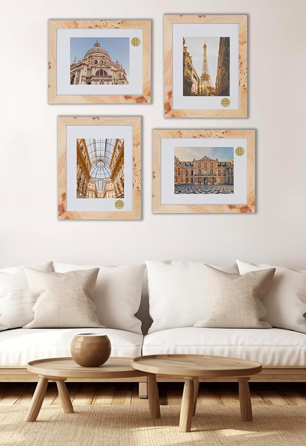 Concepts - 11X14 Burl Wood Picture Frames Matted To 8x10 -Natural Wood Finish Picture Frames for Family Photos - Elegant Wallhung Decor in Bulk